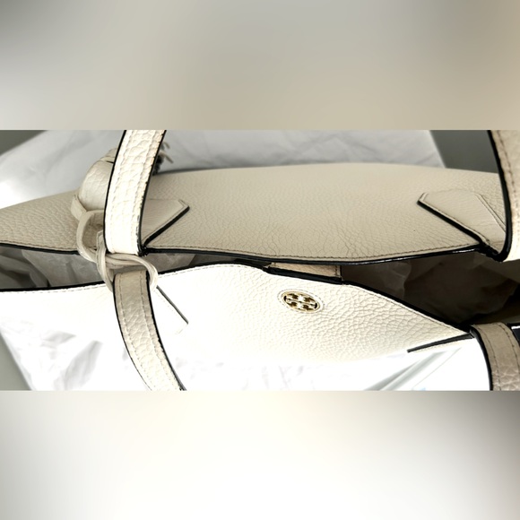 TORY BURCH Tote Leather Color Block Two-Tone Bag, Black & White - Picture 8 of 13